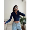 Parmak Germeli Fermuar Crop - LACİVERT