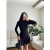 Pileli Yan Büzgü Elbise - SİYAH