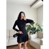 Pileli Yan Büzgü Elbise - SİYAH