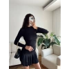 Pileli Yan Büzgü Elbise - SİYAH