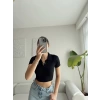 Polo Yaka Düğmeli Crop - SİYAH