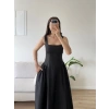 Poplin Kare Yaka Prenses Elbise - SİYAH