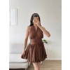 Premium Boyundan Bağlamalı Elbise - KAHVE
