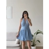 Premium Boyundan Bağlamalı Elbise - MAVİ