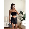 Pul Payetli Yırtmaçlı Mini Etek - SİYAH