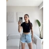 Püsküllü Kot Şort - AÇIK MAVİ