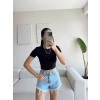 Püsküllü Kot Şort - AÇIK MAVİ