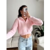 Sakallı Polo Yaka Crop - PEMBE