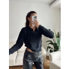 Sakallı Polo Yaka Crop - SİYAH