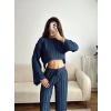 Salaş Crop & Pantolon Takım - LACİVERT