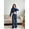 Salaş Crop & Pantolon Takım - LACİVERT