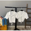 Sandy Kumaş Polo Yaka Crop-BEYAZ