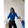 Şardonlu Fermuar Detay Crop Bluz-MAVİ