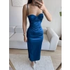 Saten Derin Yırtmaç Elbise - SAKS MAVİSİ