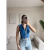 Şerit Fermuar Crop - SAKS MAVİSİ
