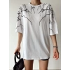 Şimşek Baskılı Unisex Oversize T-shirt-BEYAZ
