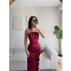 Sırt Çapraz Saten Elbise - BORDO