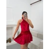 Sırt Dekolte Halter Elbise - KIRMIZI