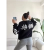 Sırt Ve Kol Baskı Oversize Sweat-SİYAH