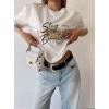 Stay Beautiful Unisex Oversize T-shirt-BEYAZ