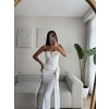 Tokalı Straplez Elbise - BEYAZ