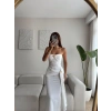 Tokalı Straplez Elbise - BEYAZ