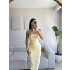 Straplez Arkası Yırtmaçlı Elbise - SARI