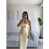 Straplez Arkası Yırtmaçlı Elbise - SARI