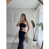 Straplez Bel Pencere Elbise - SİYAH