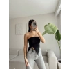 Straplez Büzgülü Crop - SİYAH