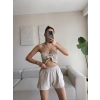 Straplez Crop & Şortlu Takım - BEJ