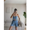Straplez Crop & Şortlu Takım - MAVİ
