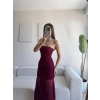 Straplez Eteği Şifon Elbise - BORDO