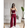 Straplez Garnili İkili Takım - BORDO