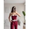 Straplez Garnili İkili Takım - BORDO