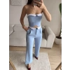 Straplez Garnili İkili Takım - MAVİ