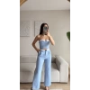Straplez Garnili İkili Takım - MAVİ
