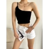 Tek Omuz Askılı Crop-SİYAH
