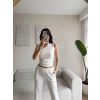 Tek Omuz Crop & Pantolon Takım - BEYAZ