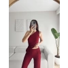 Tek Omuz Crop & Pantolon Takım - BORDO