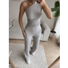 Tek Omuz Crop & Pantolon Takım - GRİ