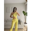 Tek Omuz Crop & Pantolon Takım - SARI