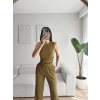 Tek Omuz Crop & Pantolon Takım - YAĞ YEŞİLİ