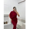 Tek Omuz Drapeli Elbise - BORDO