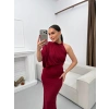 Tek Omuz Drapeli Elbise - BORDO