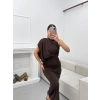 Tek Omuz Drapeli Elbise - KAHVE