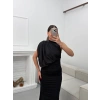 Tek Omuz Drapeli Elbise - SİYAH