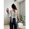 Tek Omuz Fularlı Bluz - BEYAZ