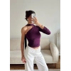 Tek Omuz Fularlı Bluz - MOR