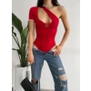 Tek Omuz Göğüs Detay Bodysuit-KIRMIZI